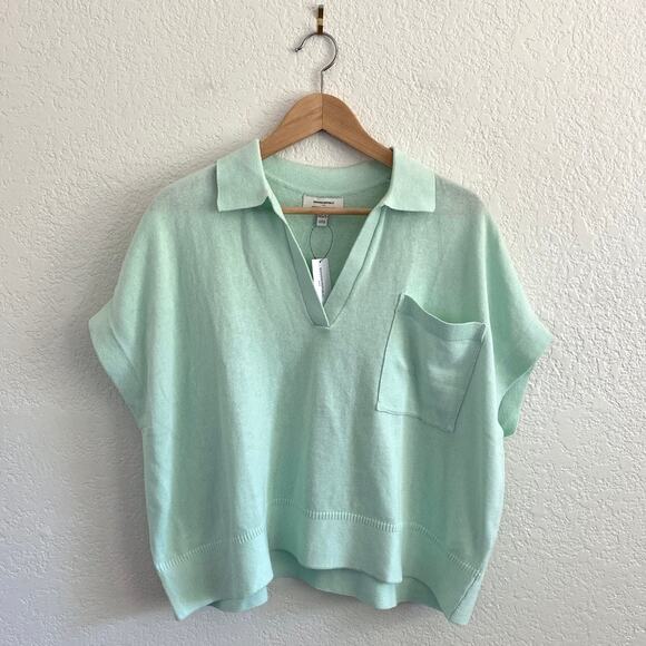 NWT Banana Republic Cotton-Linen Oversized Johnny-Collar Sweater Pistachio Lush - Picture 1 of 5